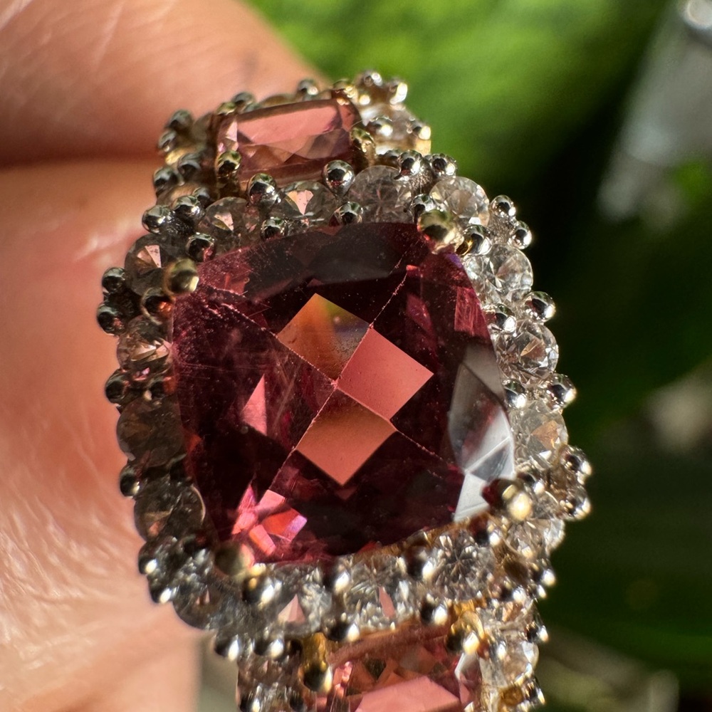 SOLD  Raspberry Tourmaline and Iceland Spar Halo Ring- & Sterling Ring - Picture 11 of 13